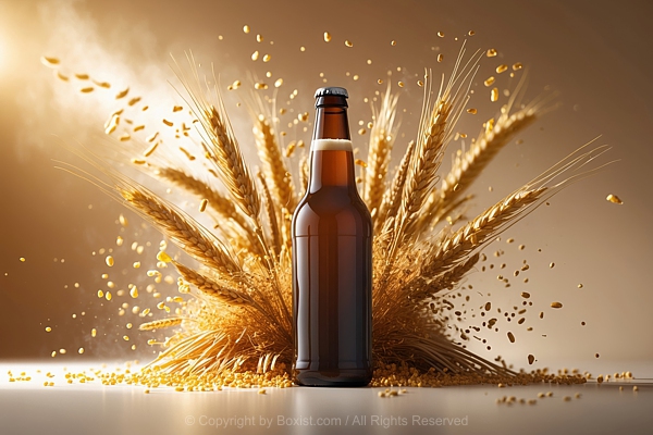 Longneck Beer Bottle With Yellow Dried Wheat