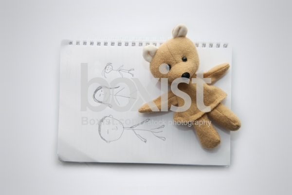 Family Hand Drawing with Teddy Bear