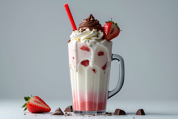 Large Glass Of Milkshake With Strawberry And Cream And Chocolate
