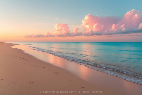 Peaceful Scene Of An Empty Beach With Beautiful Soft Clouds
