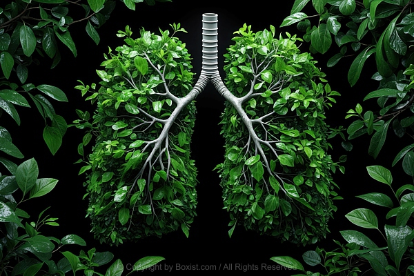 Lung Made Of Trees Filled With Fresh Green Leaves Against Black Background