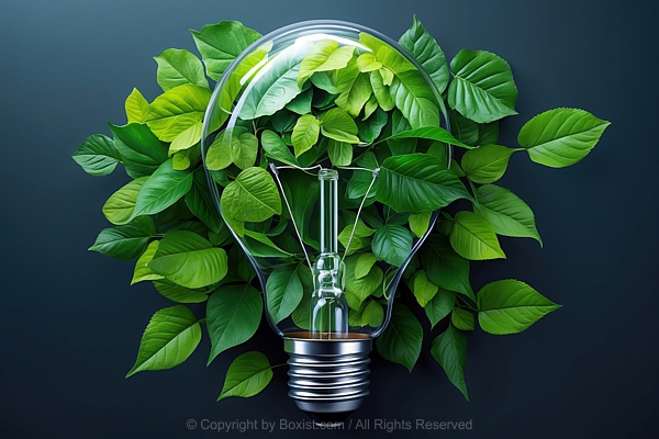 Classic Light Bulb With Vibrant Green Leaves