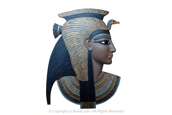 Painting Egyptian Figure In Traditional Headdress Style Symbolizing Royalty And Divinity