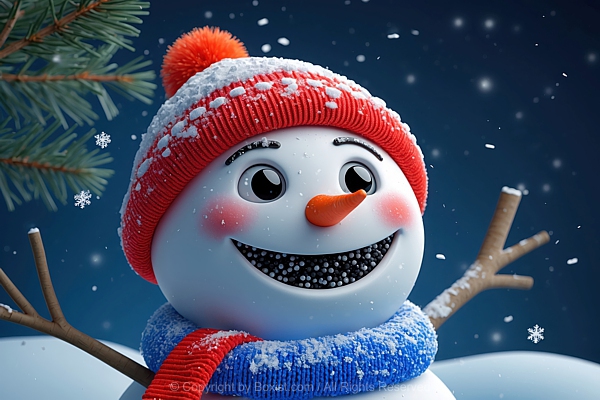 Happy Snowman With Red Hat And A Blue Scarf Design