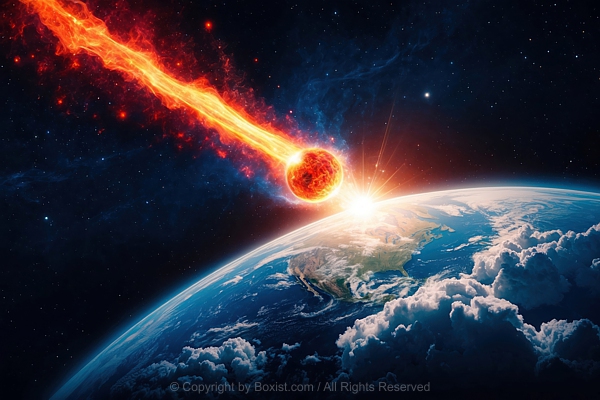 Fiery Meteor Entering Earth Atmosphere Digital Art Design
