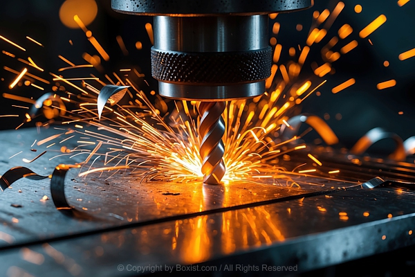 Spiral Drill Bit Cuts Through Material Bright With Sparks