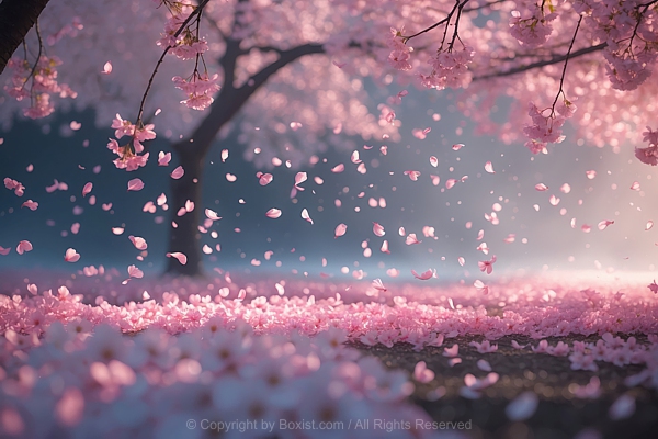 Cherry Blossom Branches With Pink Blossoms As They Detach And Drift Downward