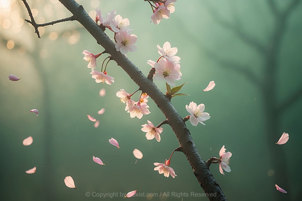 Cherry Blossom Branch With Falling Petals