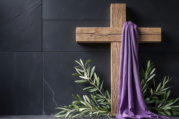 Cross With Purple Cloth And Olive Leaves