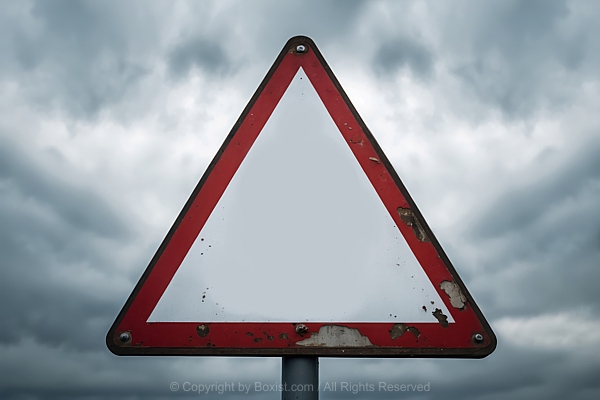 Blank Rusty Road Sign Against Cloudy Sky Background