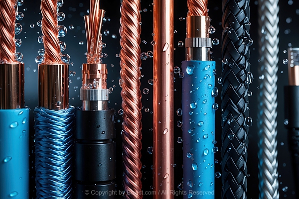 Closeup Of Wet Cables With Exposed Copper Strands