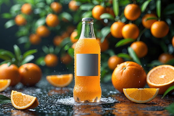 Cold Bottle Of Orange Juice With Fresh Oranges