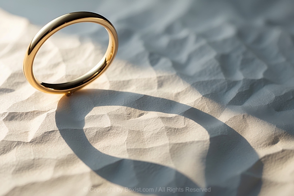 Gold Ring On Paper Surface With Shadow