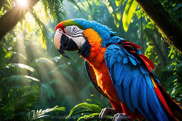 Closeup Portrait Of Tropical Macaw In Rainforest