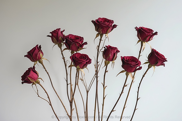 Closeup Of Red Roses With Dry Stems