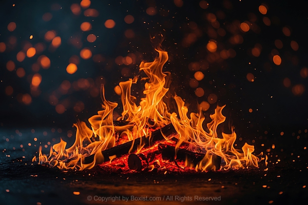 Dramatic Scene Of Bonfire Against Dark Bokeh Background