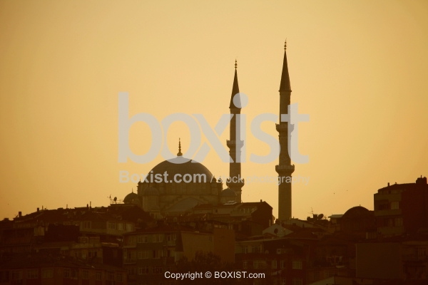 Silhouette Of Sulaimani Suleymaniye At Sunset Time