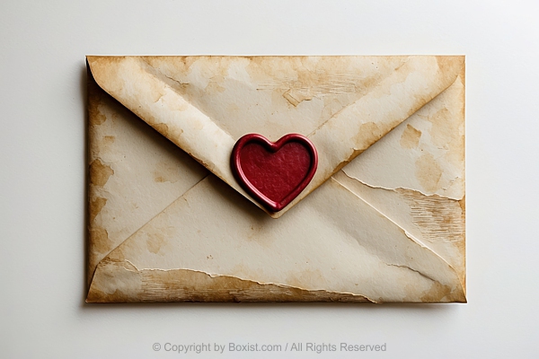 Vintage Style Envelope Letter Sealed With Love Heart Wax Seal