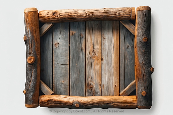 Wooden Frame With Natural Weathered Appearance And Vertical Wooden Planks Inside