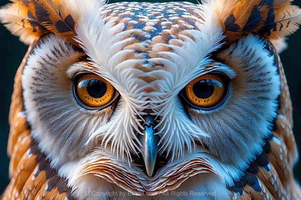 Owl With Piercing Amber Eyes Closeup Portrait