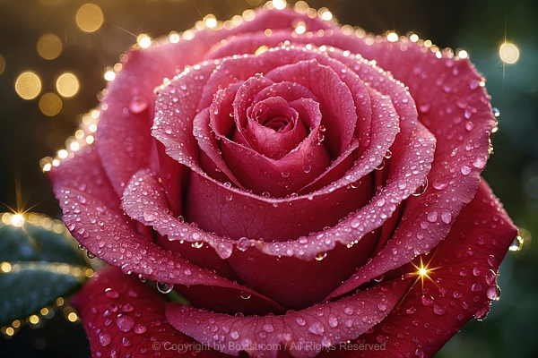Fresh Dark Pink Rose With Waterdrops