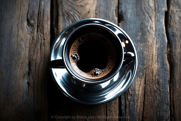 Black Ceramic Coffee Cup On Old Wooden Background