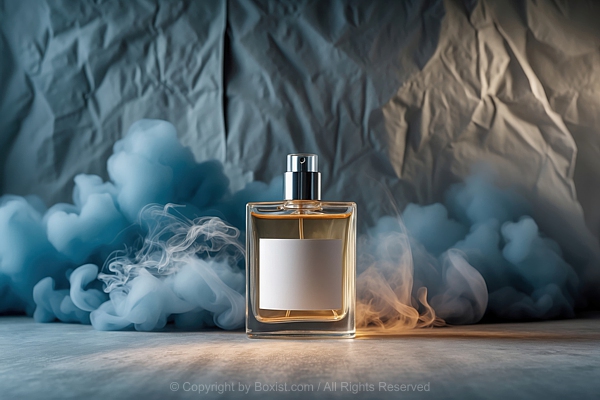Bottle Of Perfume With Blank Label And Smoke