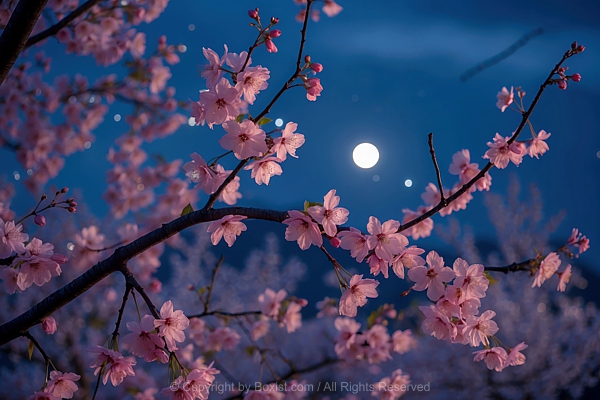 Cherry Blossoms Show Delicate Pink Petals With Night Sky Background