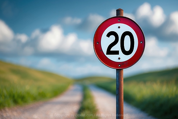 Circular Sign Rusty With Speed Limit Of Twenty