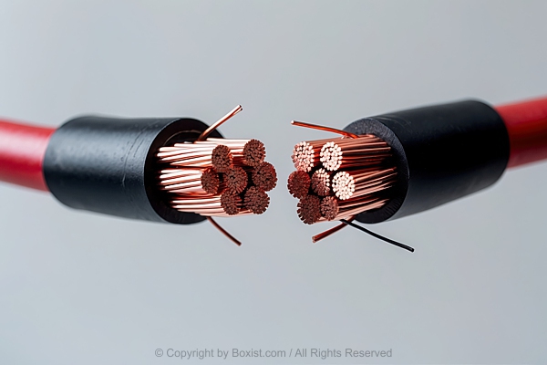 Closeup Of Electrical Cable Cut Revealing Multiple Copper Wires Inside
