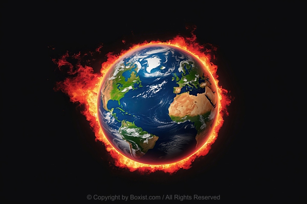 Burning Planet Earth With Fire Flames