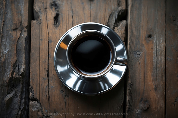 Cup Of Black Coffee On Dark Old Wooden Surface