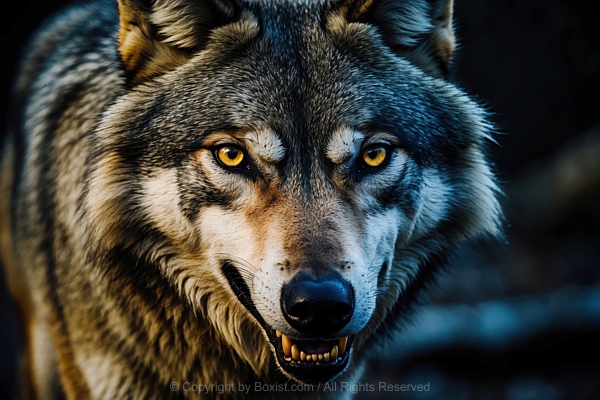 Wild Wolf Face Portrait With Bared Teeth