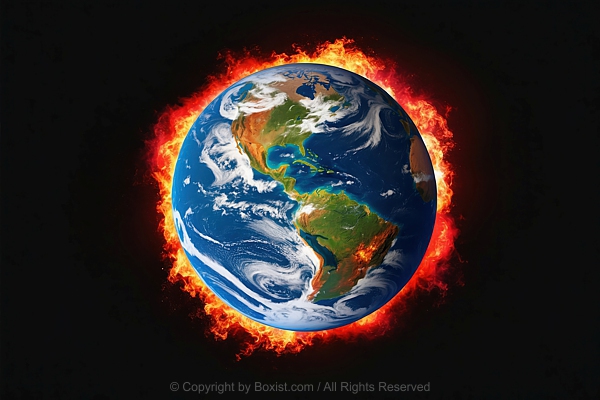 Planet Earth Depicted With Vibrant Colors And Engulfed In Flames