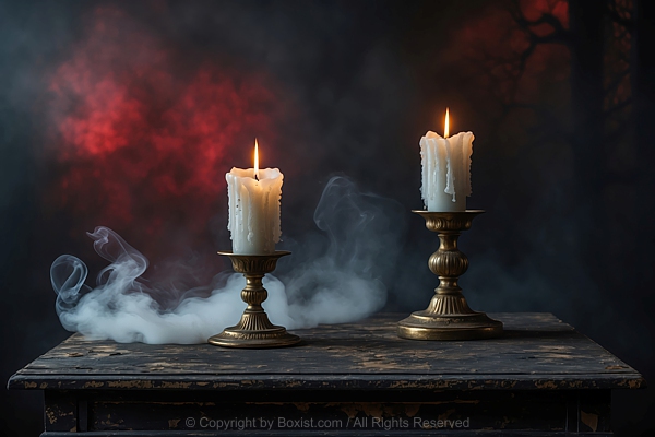 Two White Melted Candles On Wooden Table