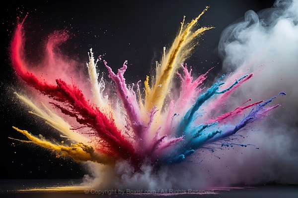 Vibrant Pigments Dust Cloud Powder Against Black Background With Smoke