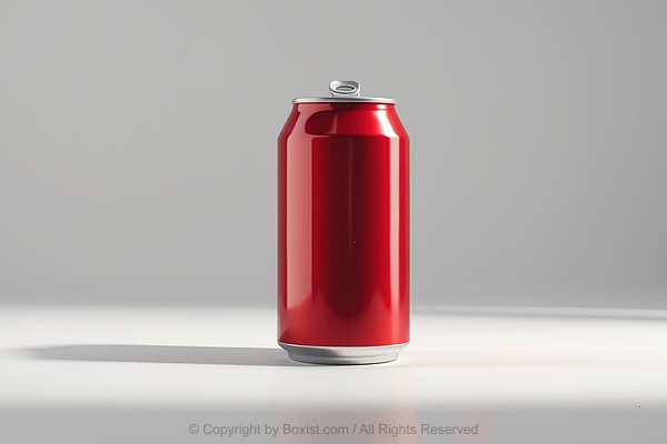 Unopened Aluminum Beverage Red Can Against Light Gray Background