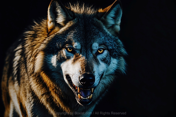 Striking Wildlife Portrait As Wolf Emerges From Darkness