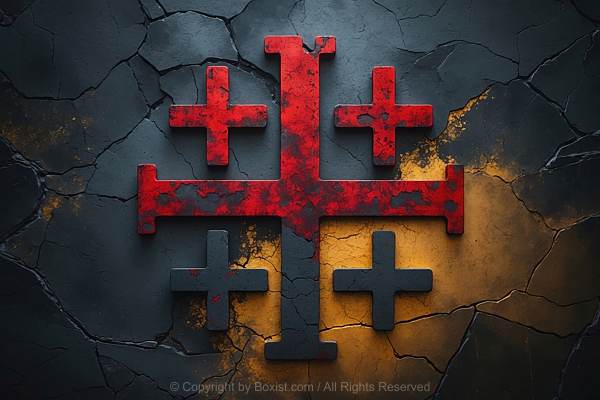 Grunge Jerusalem Cross Symbol On Cracked Background