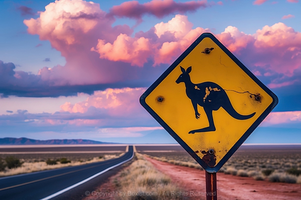 Old Rusty Diamond Shaped Road Sign Indicating Kangaroo Crossing Area
