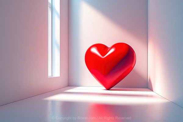 Red Heart Three Dimensional Positioned In The Corner Of Room