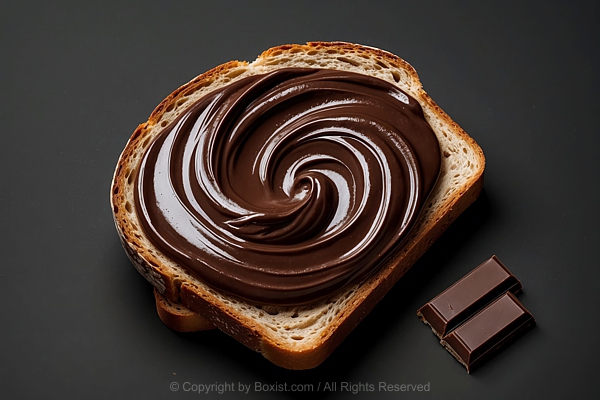Slice Of Bread With A Generous Swirl Of Chocolate Spread And Chocolate Pieces
