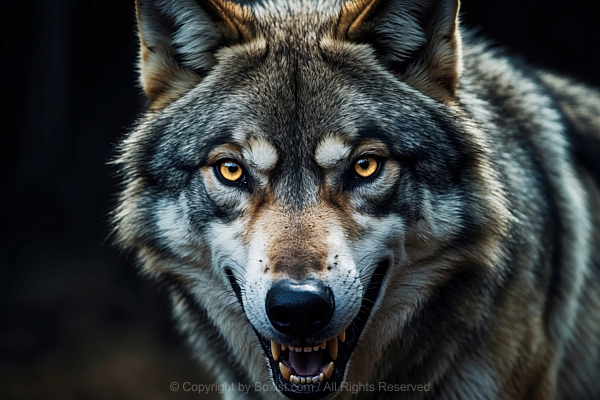 Wild Wolf In Its Natural Habitat With Teeth Slightly Bared