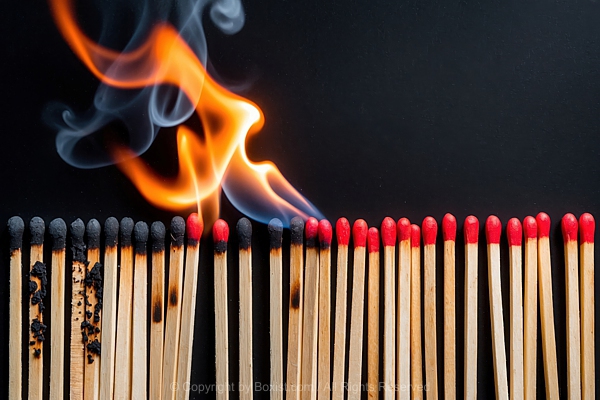 Row Of Wooden Matches That Have Been Burned