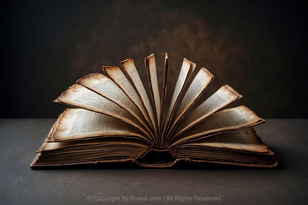 Open Aged Antique Book With Pages Fanned Out