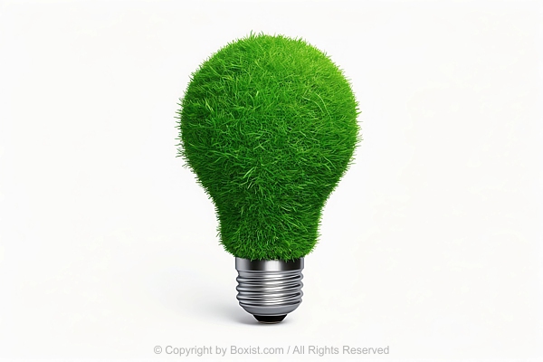 Light Bulb With Green Grass Symbolizing Eco Friendly Energy Isolated On White Background