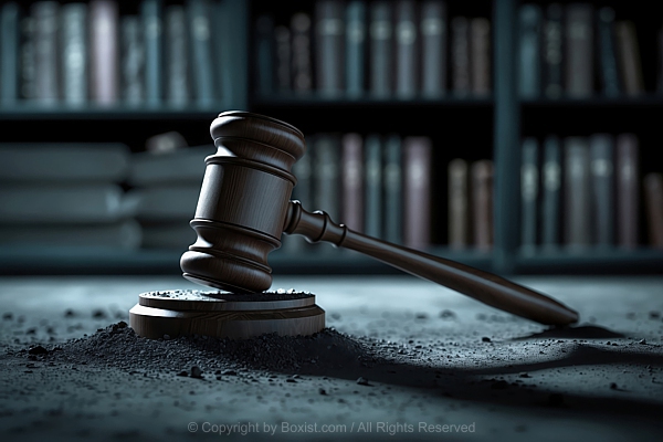 Judge Wooden Gavel Against Book Shelves Background