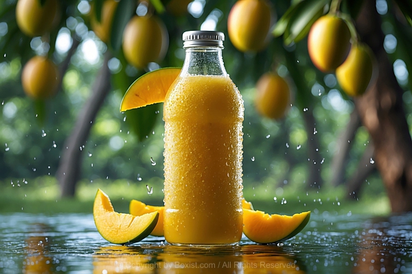 Open Bottle With Fresh Mango Juice