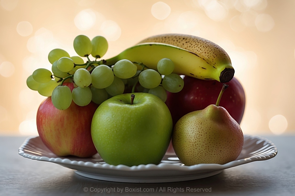 Mix Of Fresh Fruits Of Apple And Grapes And Pear And Banana