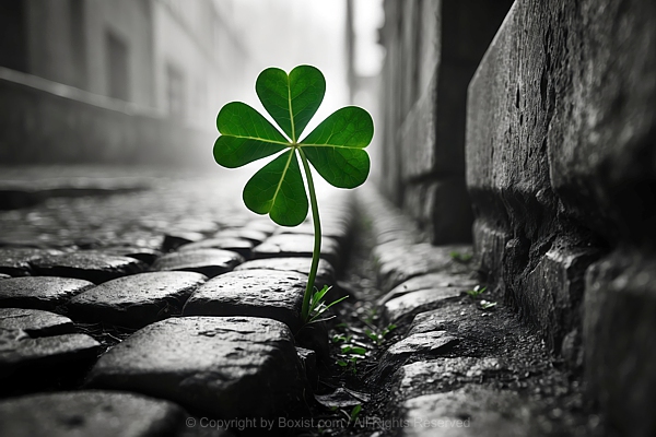 Green Shamrock Leaf Sprouts From The Gap Between Stones